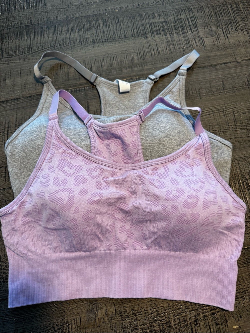 90° Seamless Lavender Animal-Print & Gray Racerback Bralette - 2-Pack